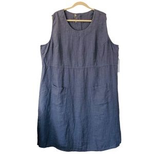 FLAX Dress Jumper 100% LINEN Pockets 3X Modest